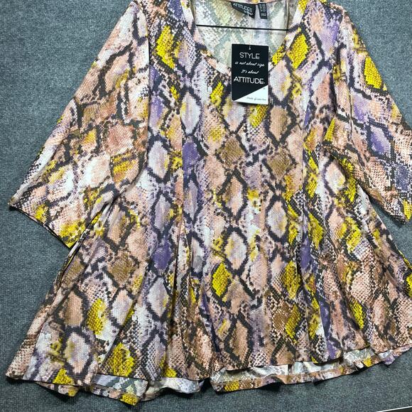 Attitudes by Renee Tunic Top Women's 2XP Pink/Yellow Geometric Allover Flowy - Picture 3 of 11
